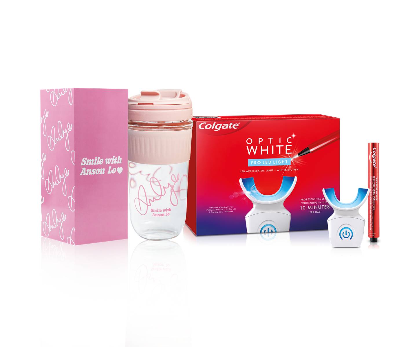 高露潔Smile with Anson Lo限量版光感.白LED藍光美白牙齒套裝連隨行杯