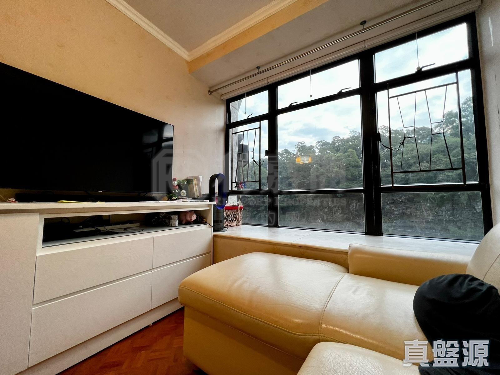 單位座向東南,望翠綠山巒景致,景觀十分開揚清靜。(代理提供)