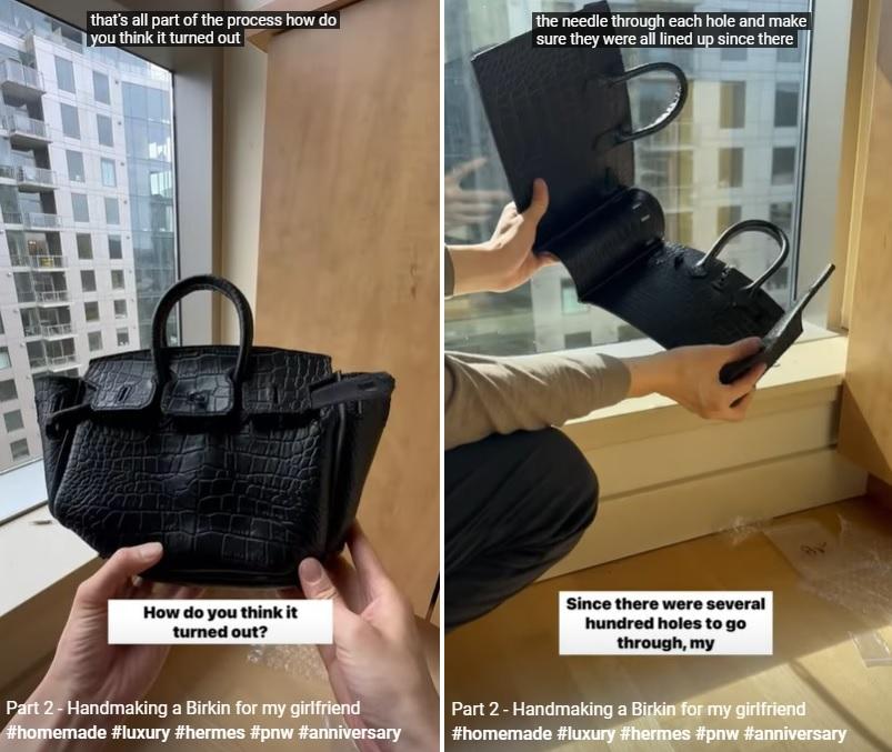 斯韋親手打造愛心愛馬仕Birkin手袋送給女友。(互聯網)