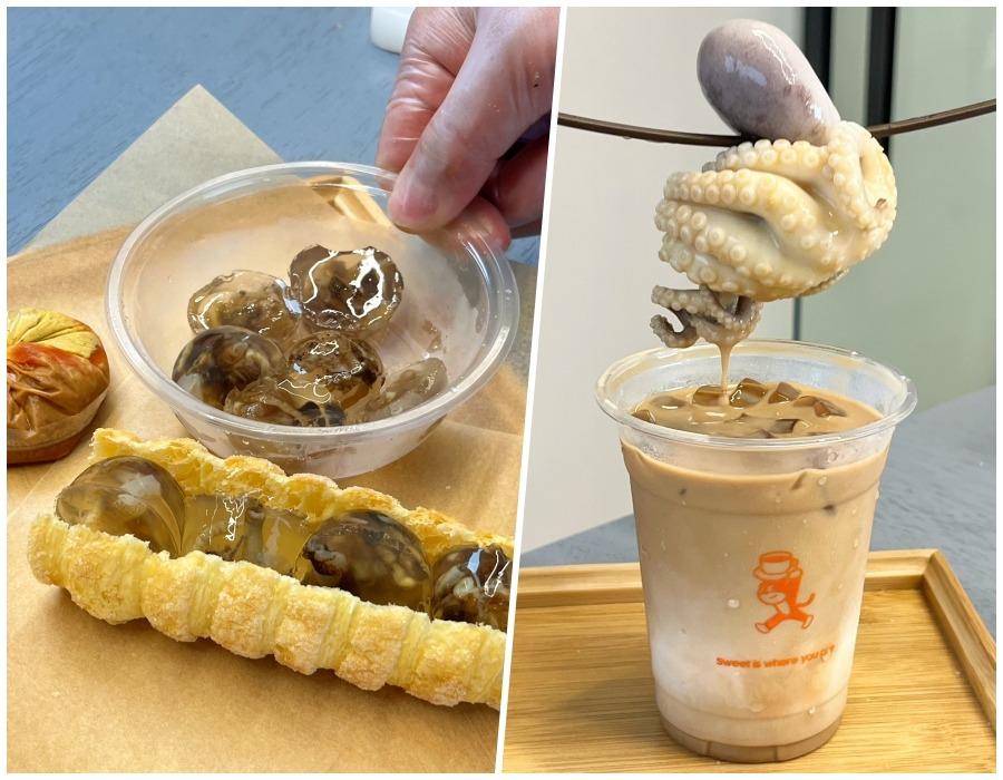 咖啡店亦特意推出了土筍凍脆皮號角,讓客人一起配搭章魚拿鐵品嘗。(圖片來源:古谷小町@小紅書)