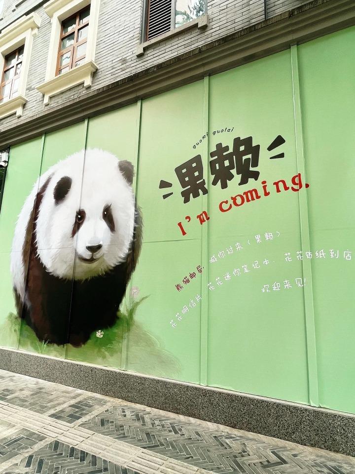 熊貓郵局旗艦店的外牆上,畫有巨型的大熊貓「和花」塗鴉,樣貌可愛軟萌,十分逼真,吸引大批市民及遊客前來打卡。(網上圖片)