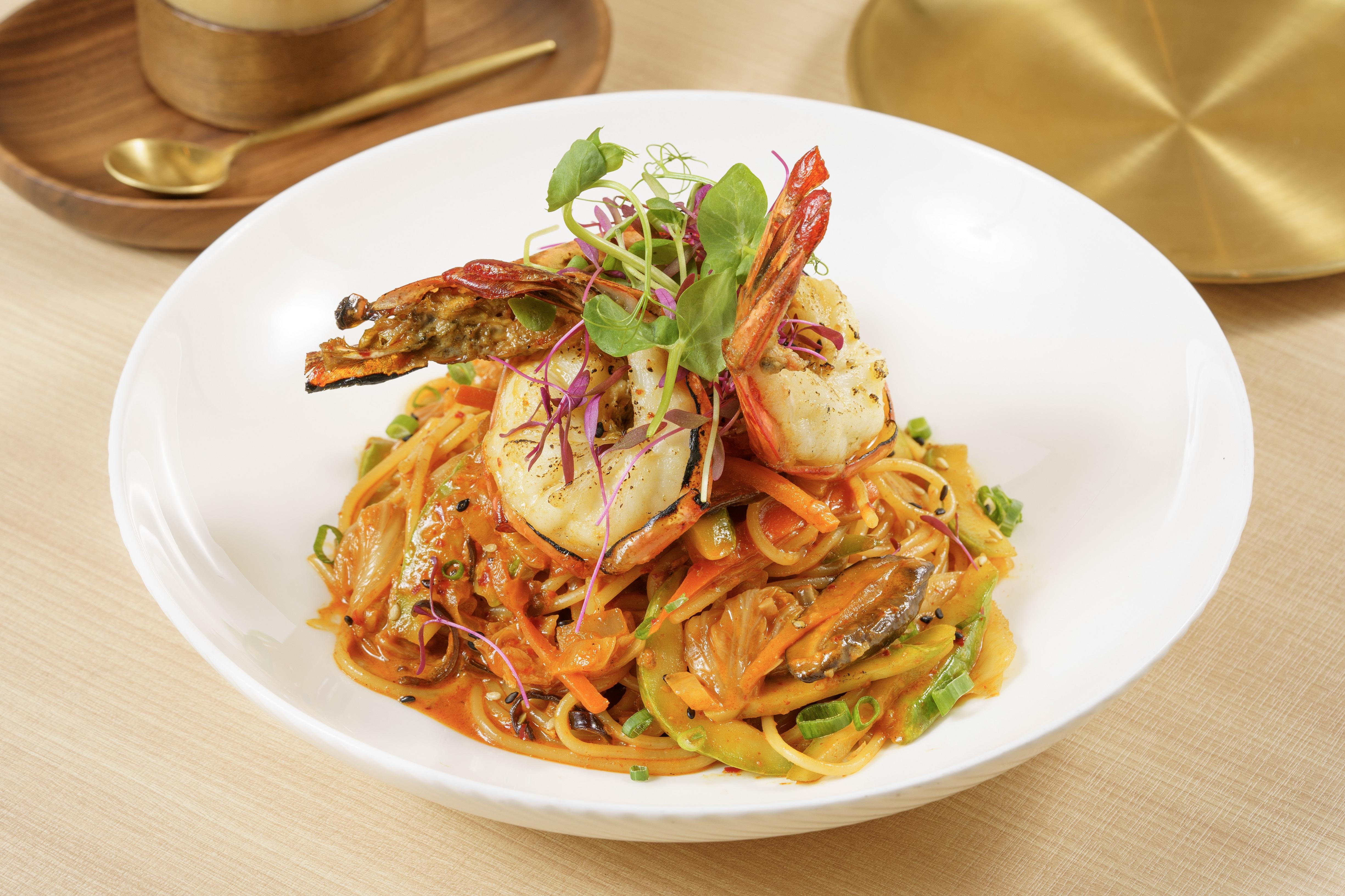 燒大虎蝦泡菜忌廉汁意粉