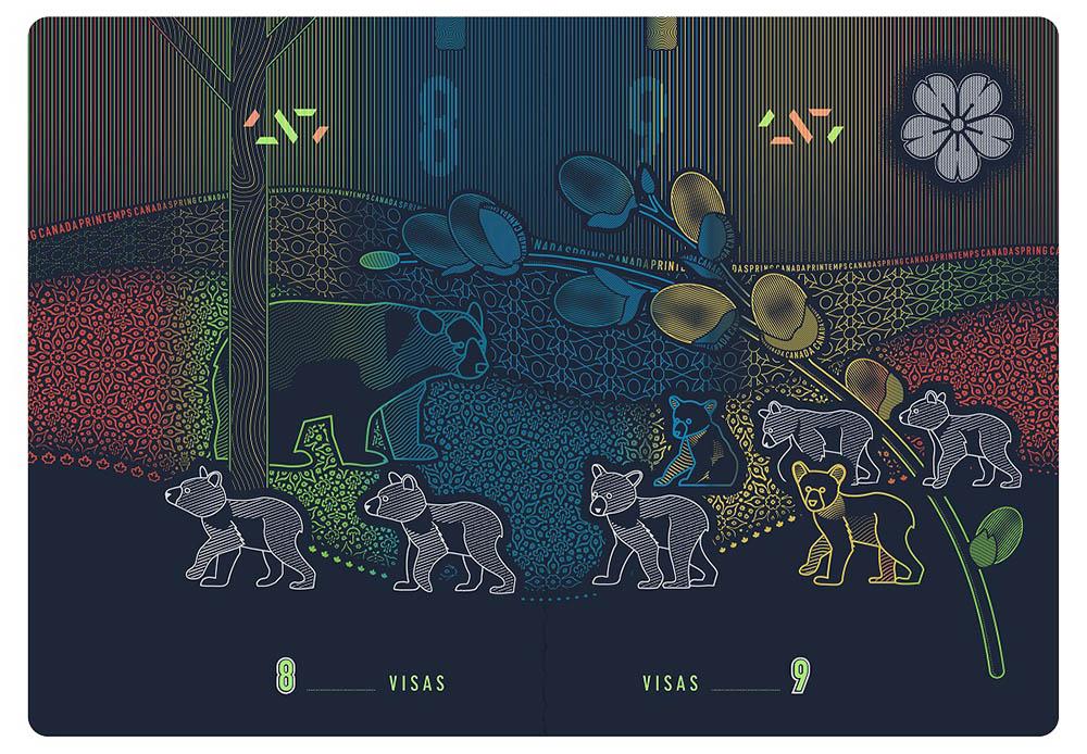 簽證頁則會在紫外線照射下,呈現四季不同的藝術圖案。(IRCC)