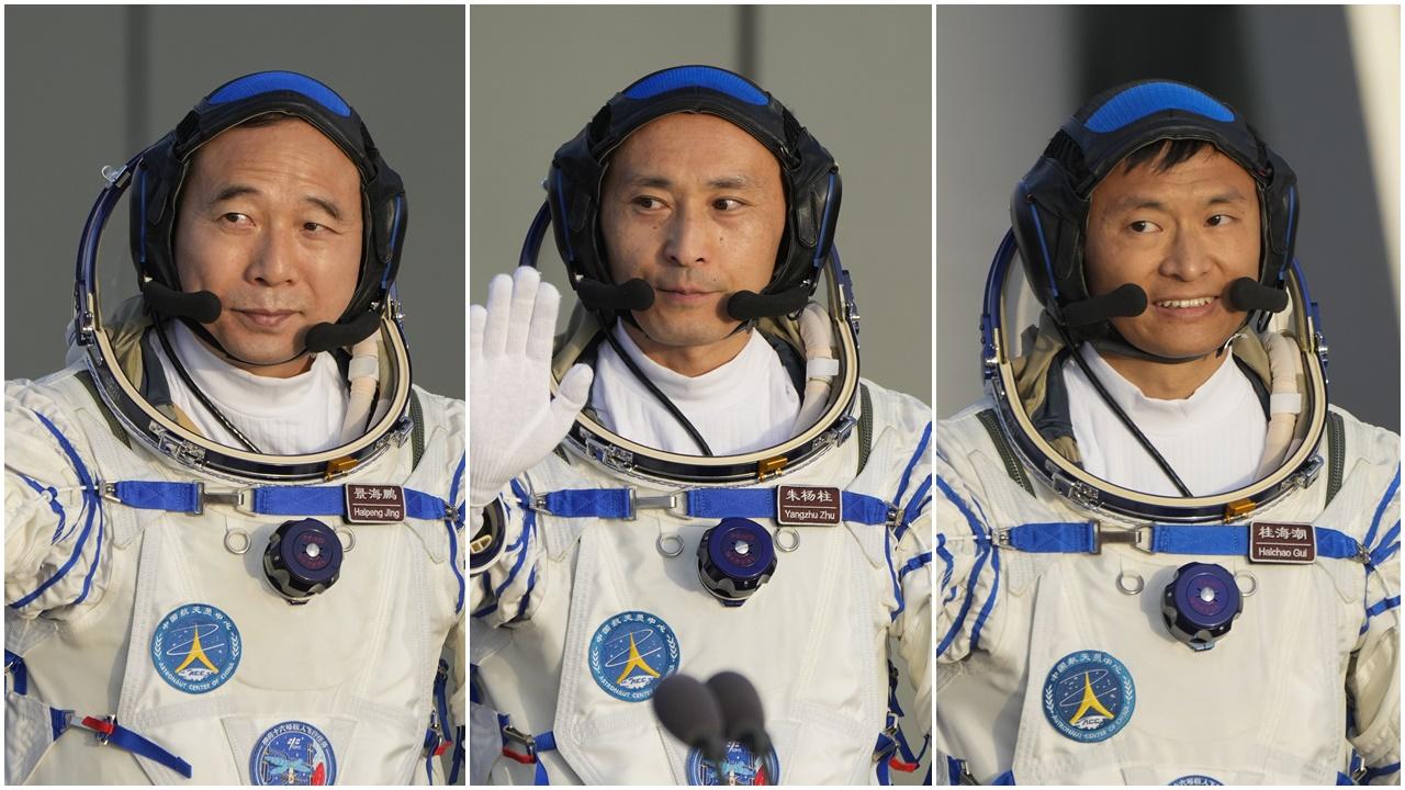 (左起)景海鵬、朱楊柱、桂海潮。(AP)