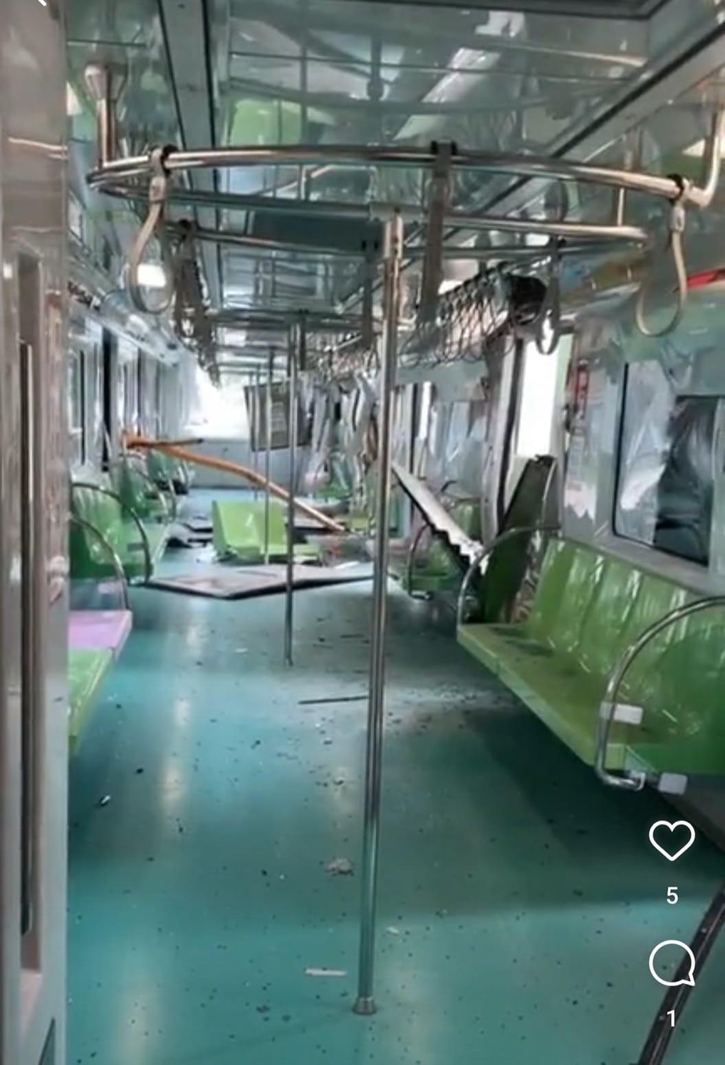 台中有地盤吊臂倒塌,壓中捷運路軌。(網上圖片)