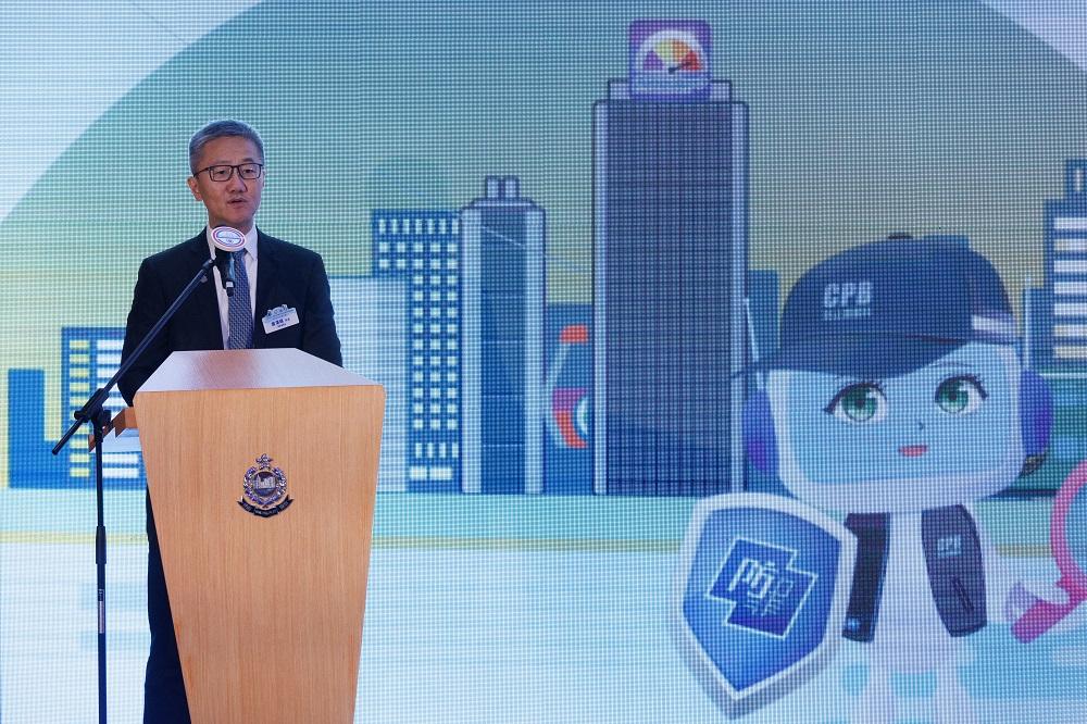 警務處處長蕭澤頤在啟動禮致辭。(蘇文傑攝)