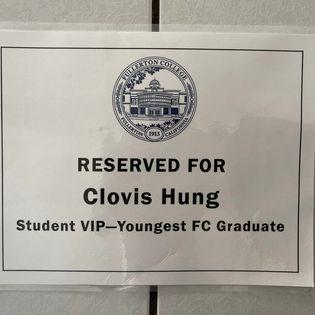 洪昊康(Clovis Hung)是該院校歷來最年輕的畢業生。(互聯網)