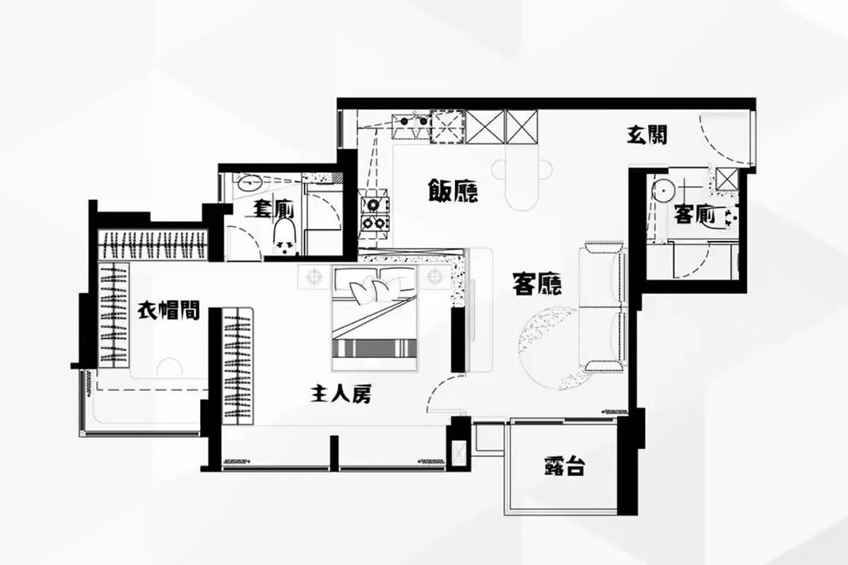 涉事影片介紹單位裝修後的結構,可見客廳和主人房之間一幅牆已改裝成房門。(片段截圖)