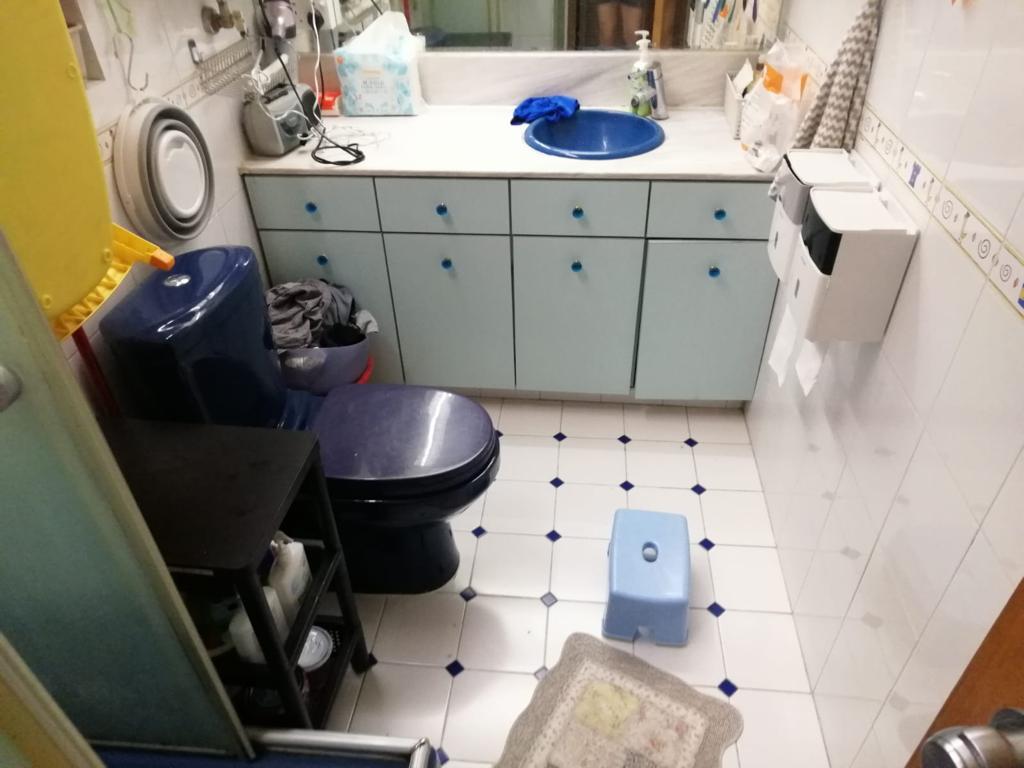 藍白色設計的浴室,雅緻闊落。(代理提供)