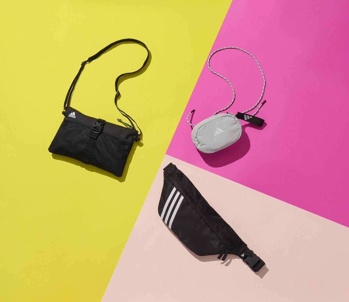 adidas黑色跑步腰包、adidas黑色輕便收納袋、adidas藍色運動小袋