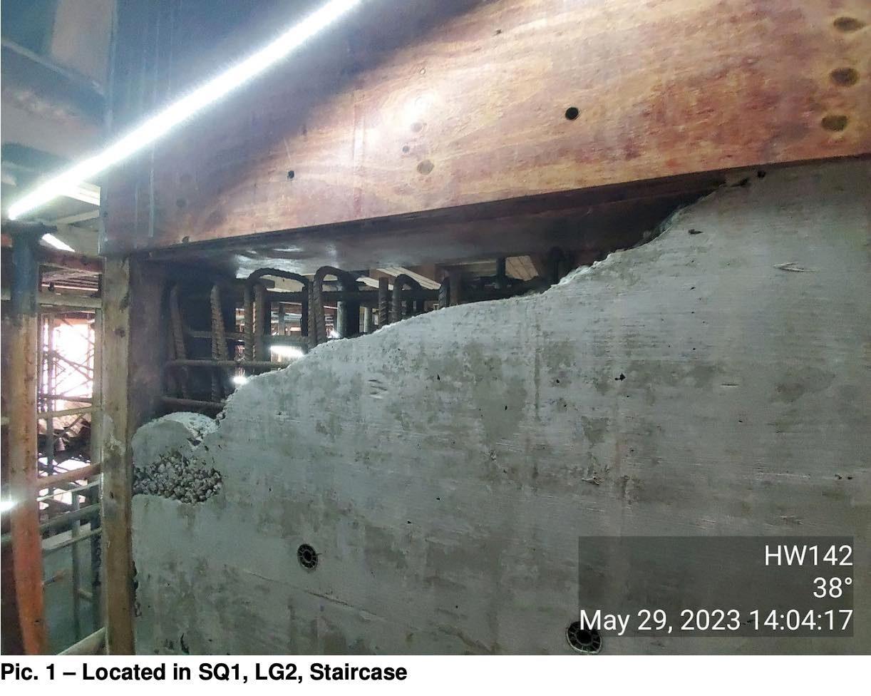 潘焯鴻揭港大校園擴建工程石屎現「蜂窩狀」。(潘焯鴻FB)