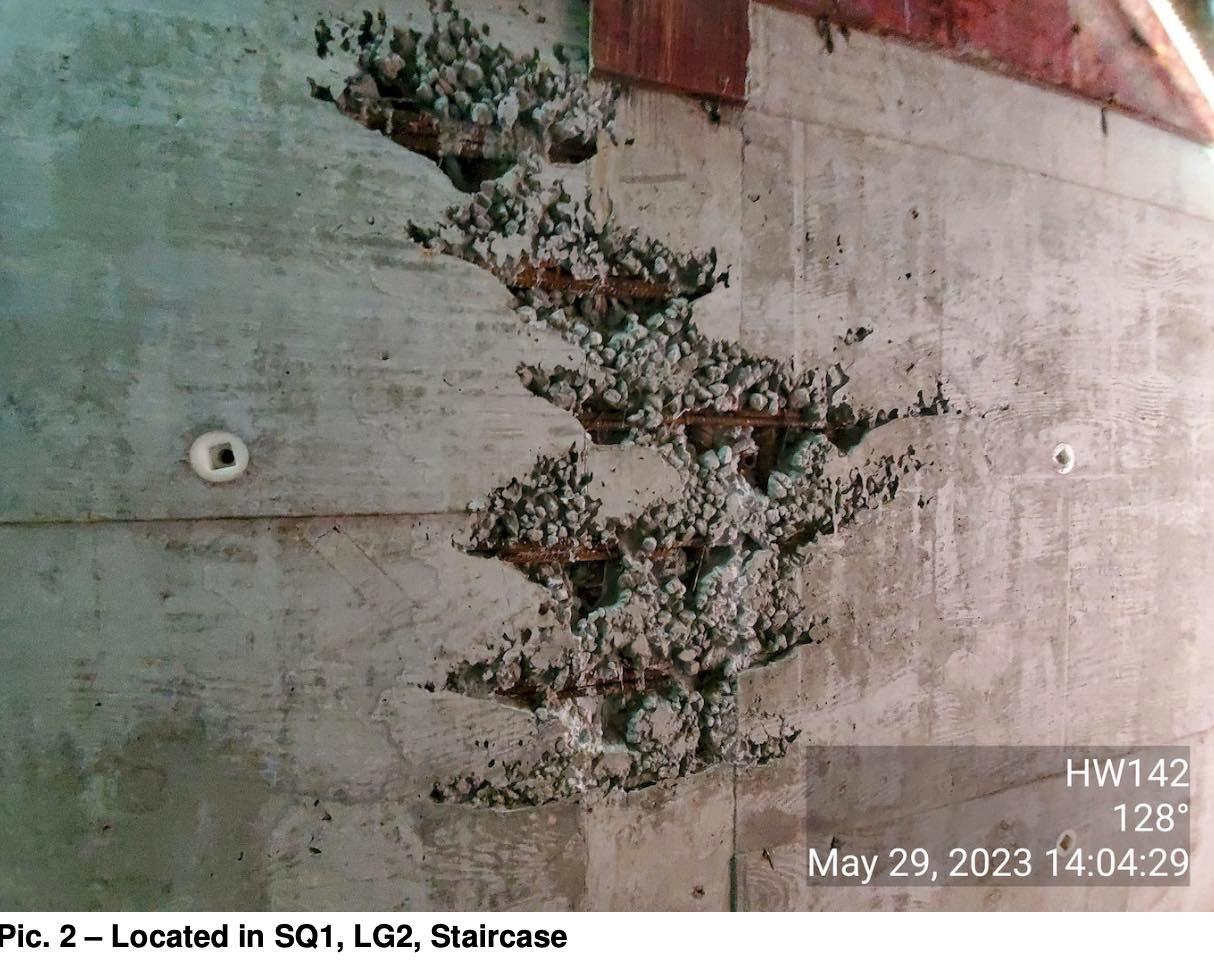 潘焯鴻揭港大校園擴建工程石屎現「蜂窩狀」。(潘焯鴻FB)