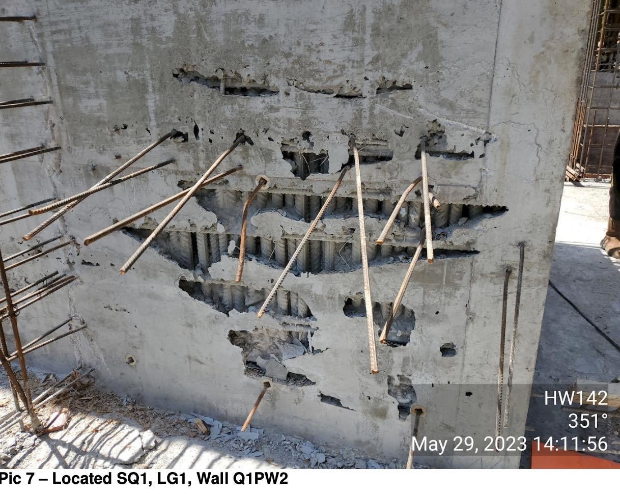 潘焯鴻揭港大校園擴建工程石屎現「蜂窩狀」。(潘焯鴻FB)