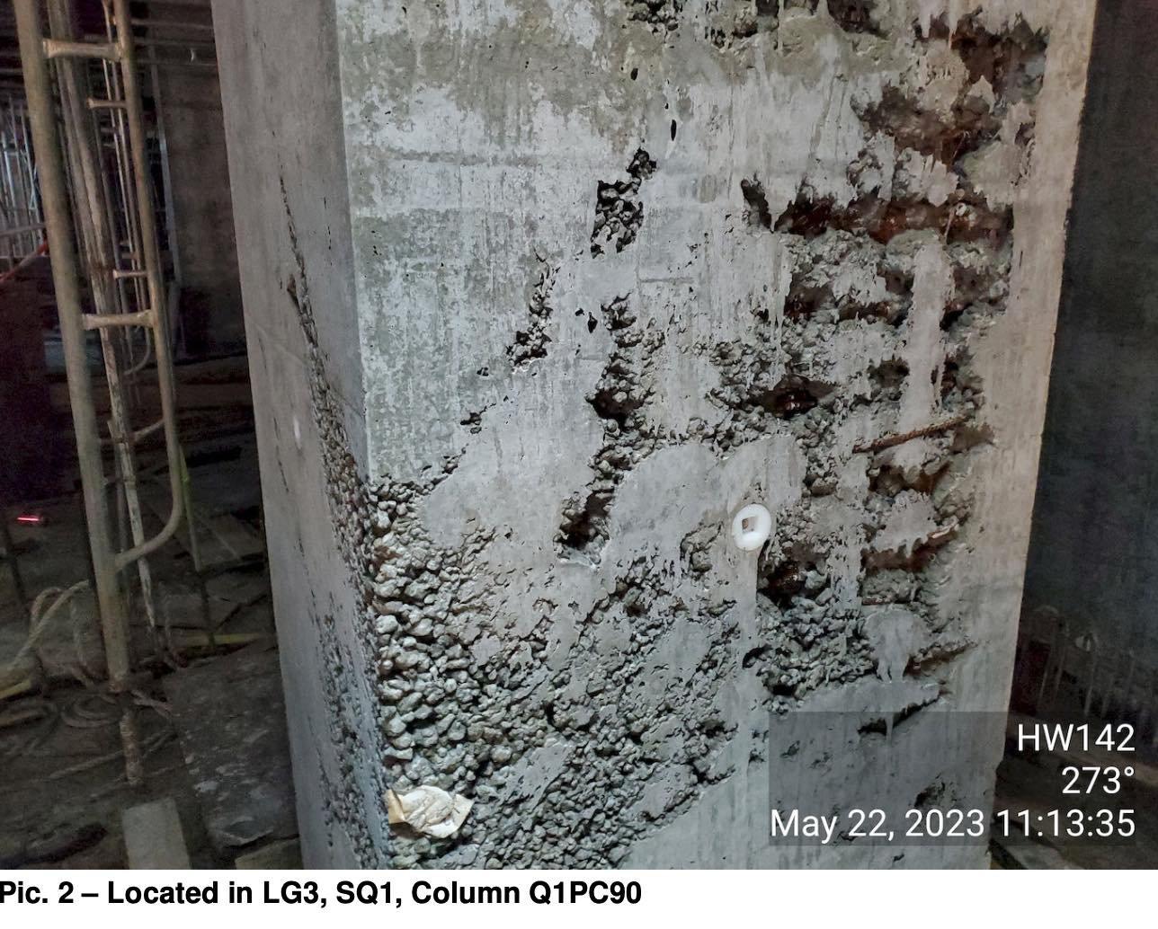 潘焯鴻揭港大校園擴建工程石屎現「蜂窩狀」。(潘焯鴻FB)