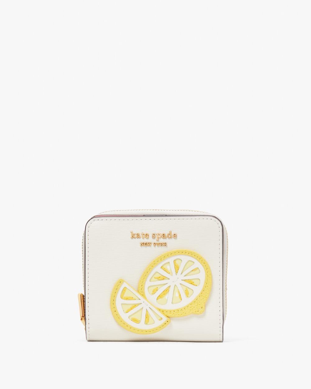 LEMON NOVELTY LEMON APPLIQUED SAFFIANO LEATHER SMALL COMPACT WALLET $1,900