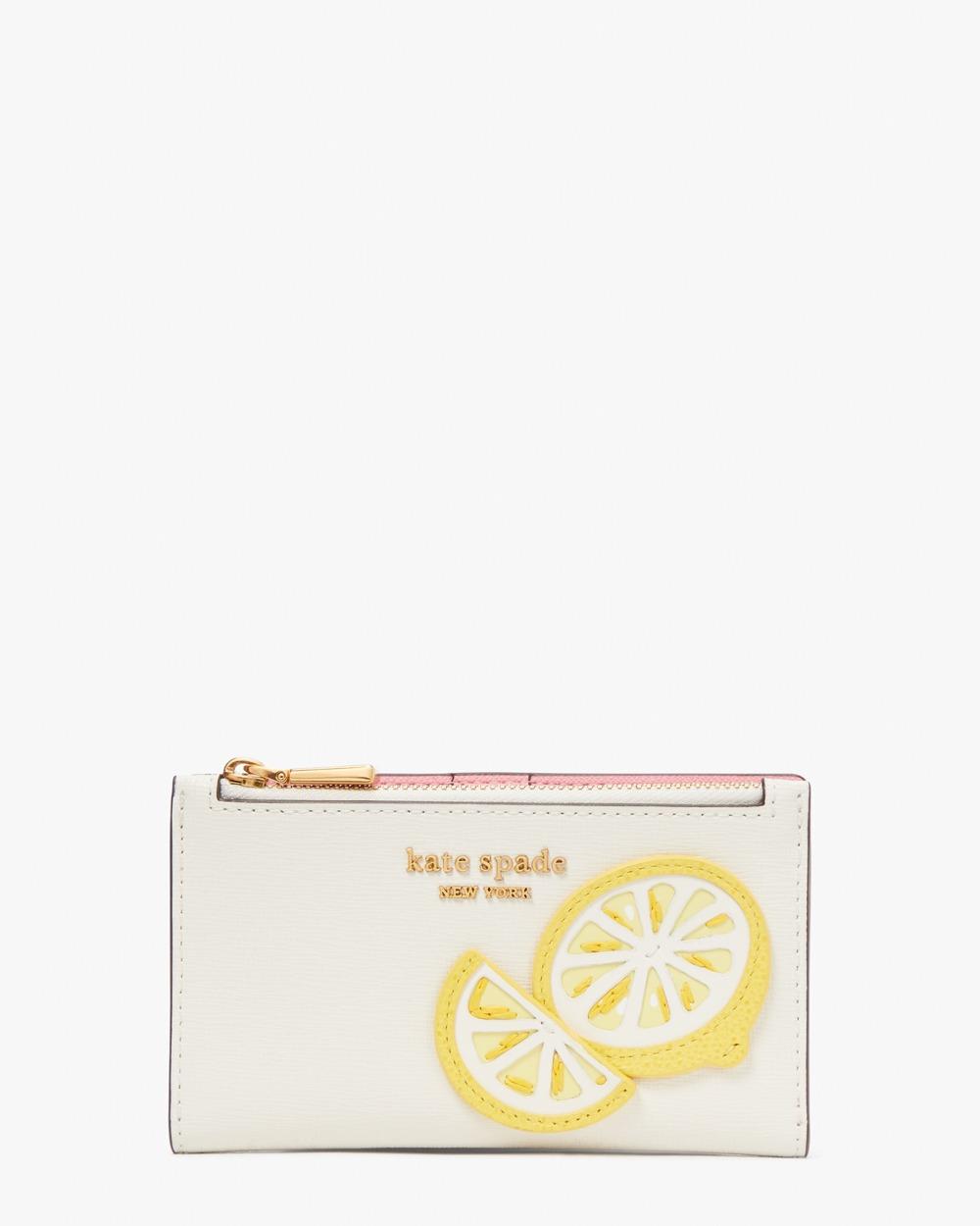 LEMON NOVELTY LEMON APPLIQUED SAFFIANO LEATHER SMALL SLIM BIFOLD WALLET $1,500