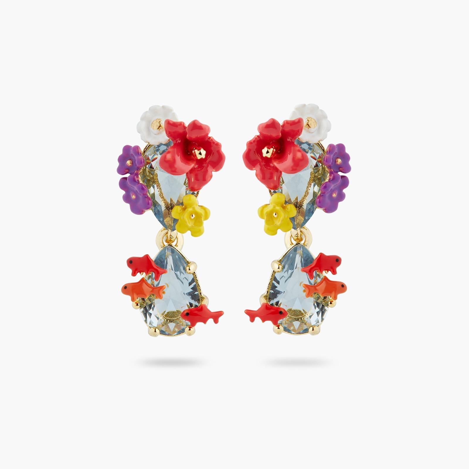 Serene Ripple系列DOUBLE STONE, FLOWERS AND KOI FISH POST EARRINGS $1,540