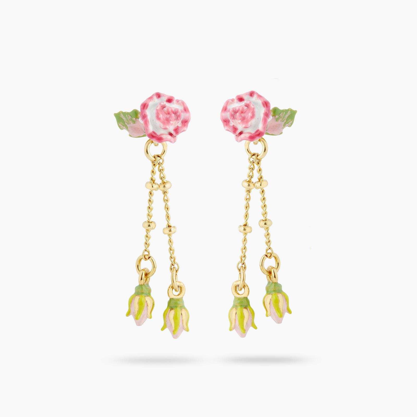 Queen of Flowers系列ROSE AND ROSEBUD DANGLING POST EARRINGS $1,140