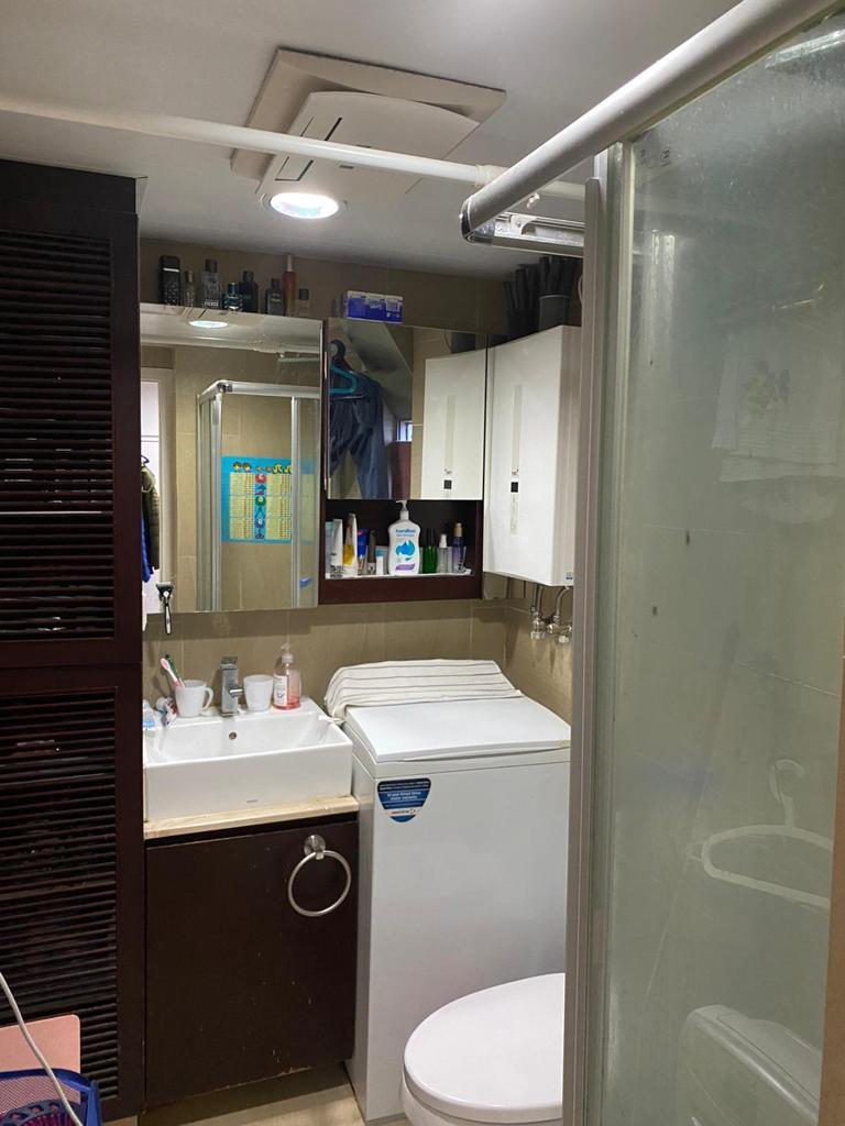 浴室擺放洗衣機後,空間仍算闊落。(代理提供)