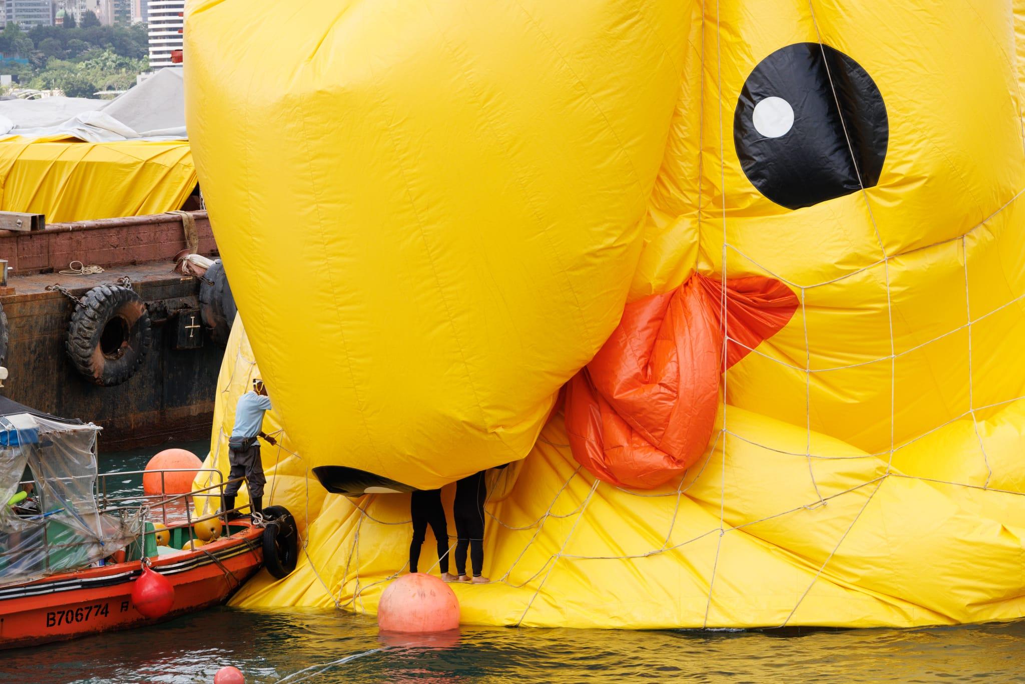 另一隻黃鴨今早被放氣 市民不捨送別盼再見