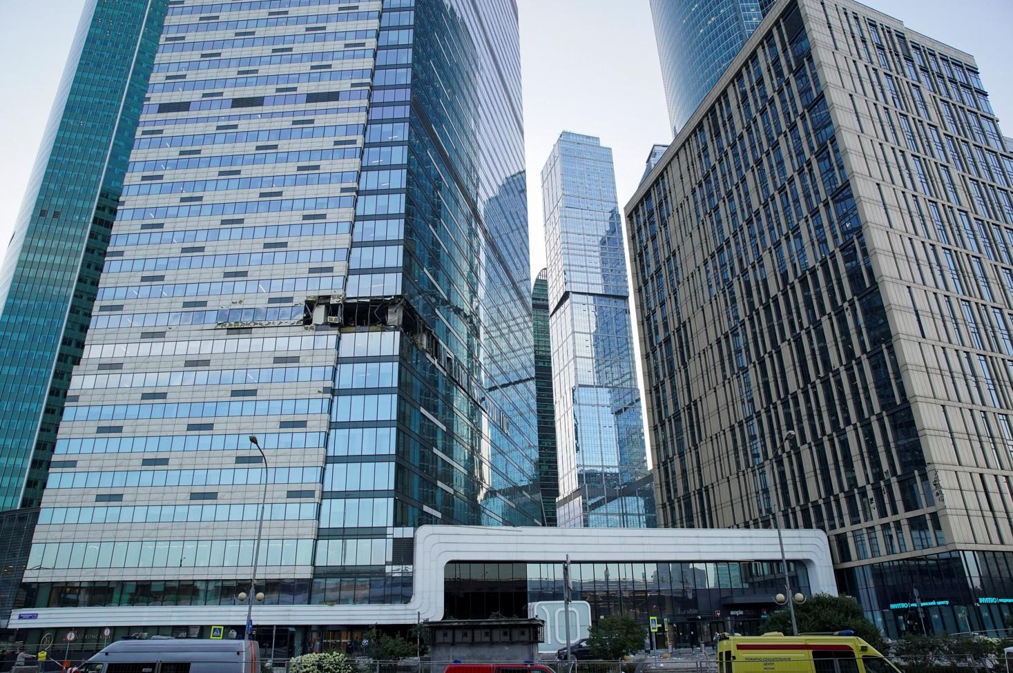 烏克蘭無人機襲擊莫斯科,損毀辦公大樓。(路透社)