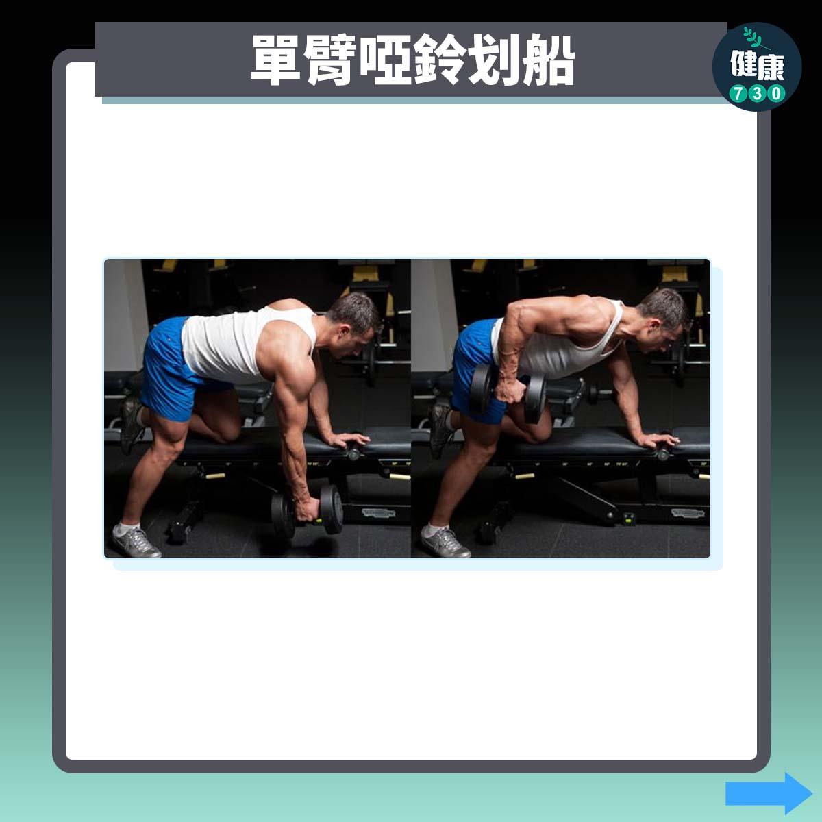 背肌訓練|單臂啞鈴划船(am730製圖)