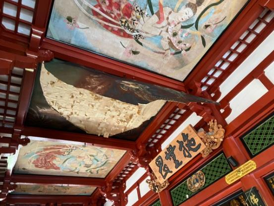 東京淺草寺本堂天花板的「龍之圖」於周六(8日)上午突然剝落。(互聯網)