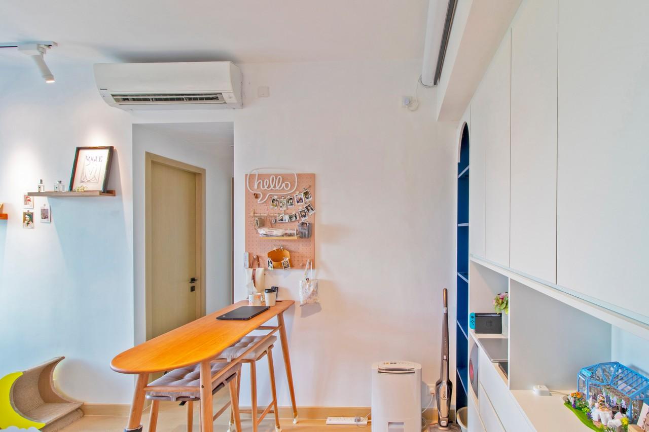 圓弧型設計可以考慮用在儲物櫃內的內櫳上,令沉悶的櫃身頓時變成設計的焦點