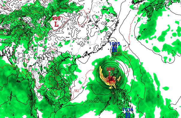 歐洲中期天氣預報中心ECMWF預計下一個颱風下周一位置。(網上截圖)