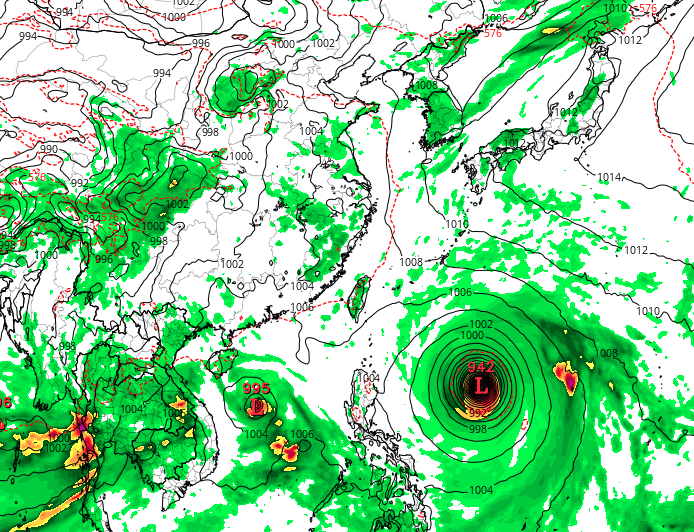 GFS預計下一個颱風周一起靠近香港。(網上截圖)