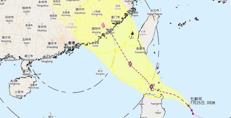 颱風杜蘇芮|天文台預計打風路徑GIS版。(天文台網站截圖)