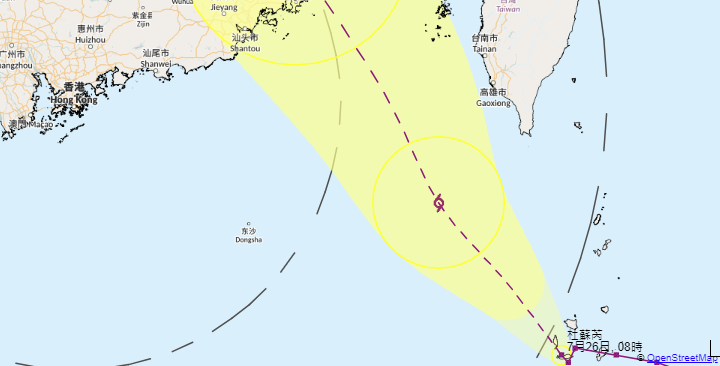 颱風杜蘇芮|天文台預計路徑GIS版。(天文台截圖)