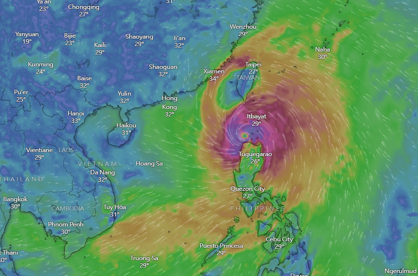 颱風杜蘇芮|Windy今日氣象圖。(Windy截圖)