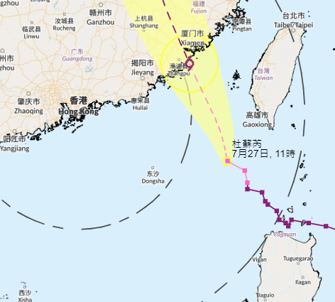颱風杜蘇芮|天文台預計路徑gis版。(天文台截圖)