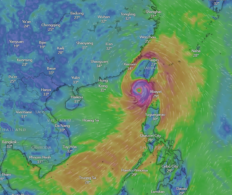 颱風杜蘇芮|Windy今天路徑。(Windy截圖)
