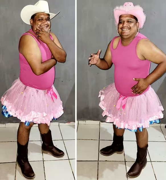 Hernández日前穿上粉紅色的連身衣和芭蕾裙,帶著女兒去看《Barbie芭比》電影。(互聯網)