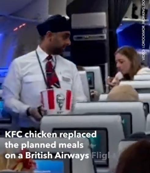 機組人員於機上向各名乘客派發炸雞。(X)