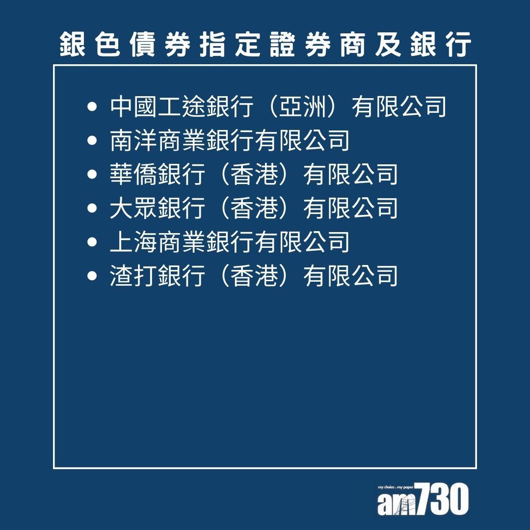 銀色債券2023|獲委任的指定證券商及銀行。(AM730製圖)
