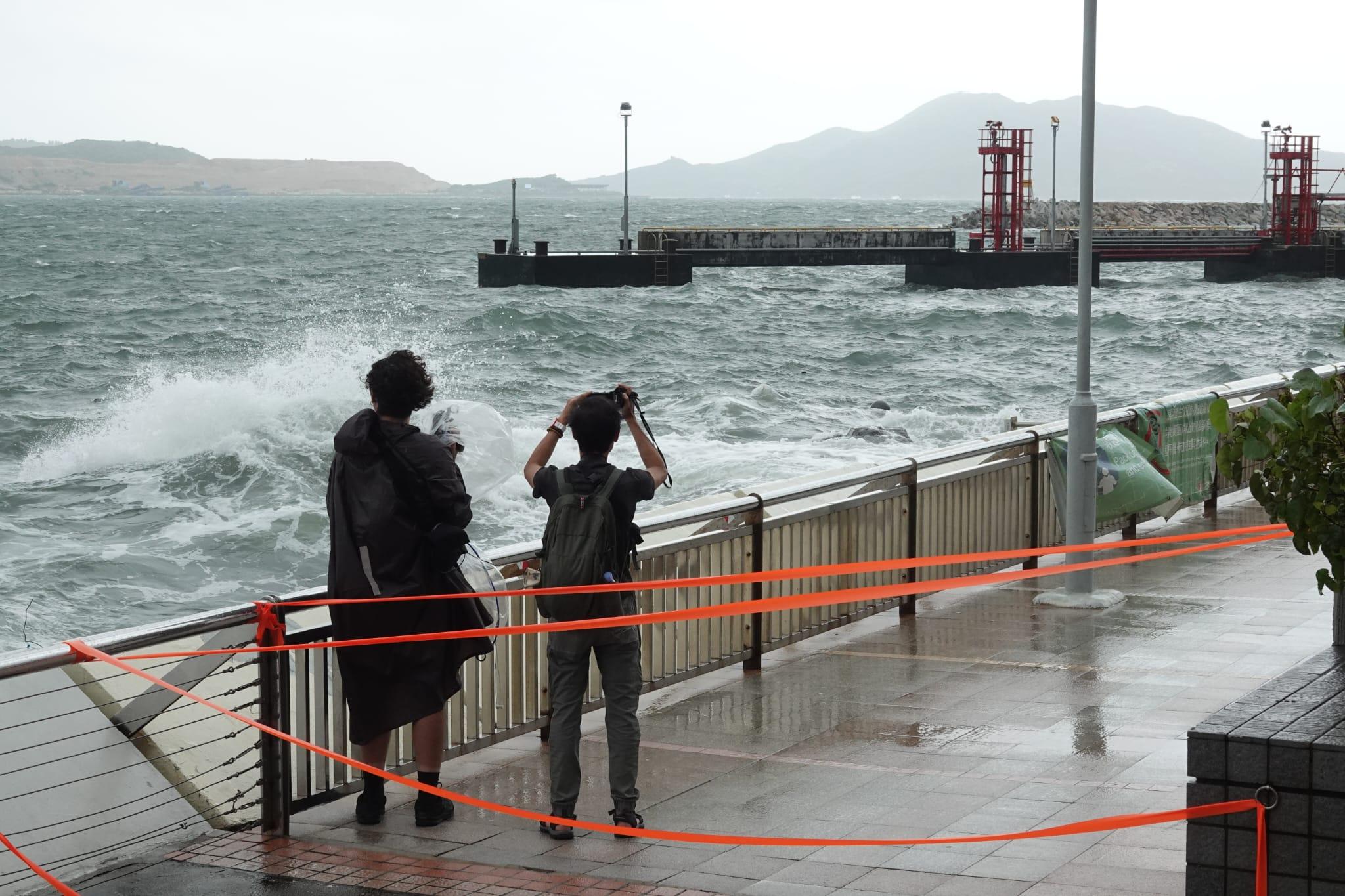 颱風泰利|無懼湧浪拍上岸 市民杏花邨觀浪追風