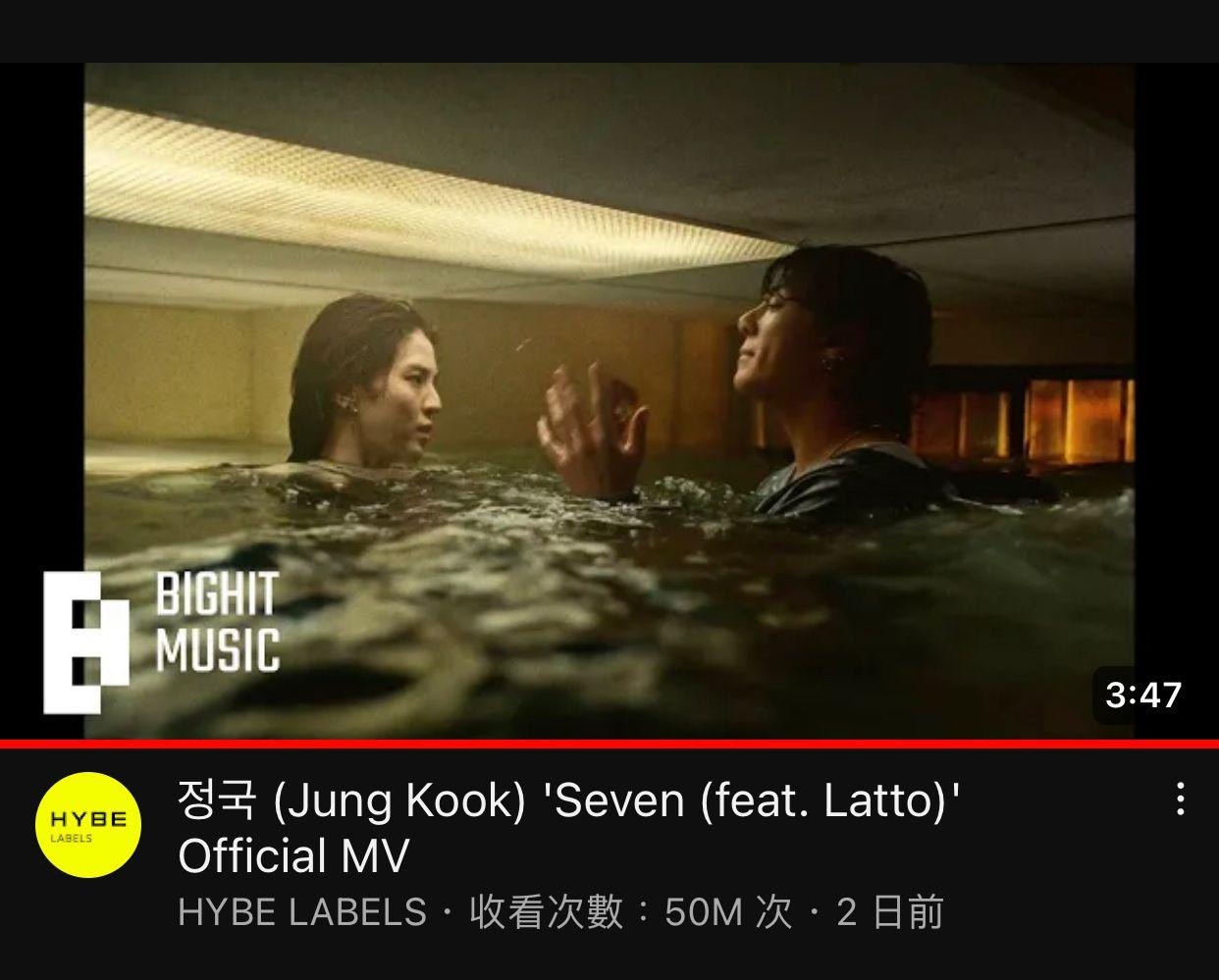 《Seven》 MV上架兩天已衝破5000萬觀看紀錄。