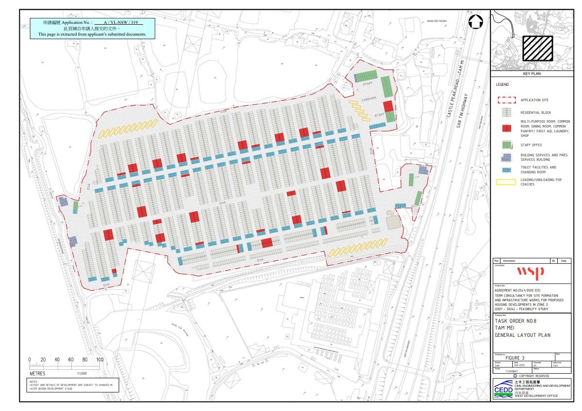 供外勞入住的潭尾中央宿舍在3個位置(黃色方框)共設27個旅遊巴泊位。(城規會文件截圖)