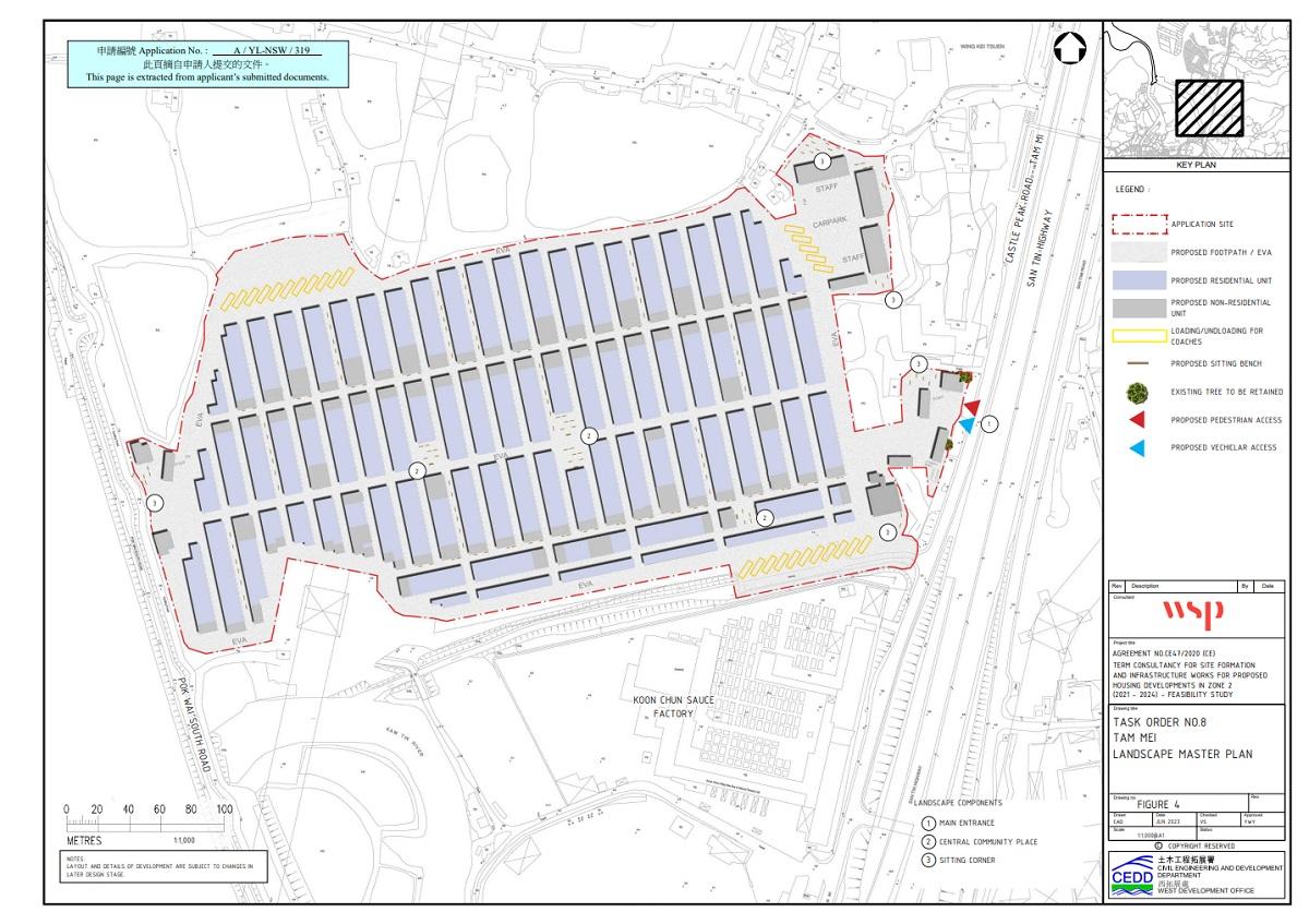 供外勞入住的潭尾中央宿舍在3個位置(黃色方框)共設27個旅遊巴泊位。(城規會文件截圖)