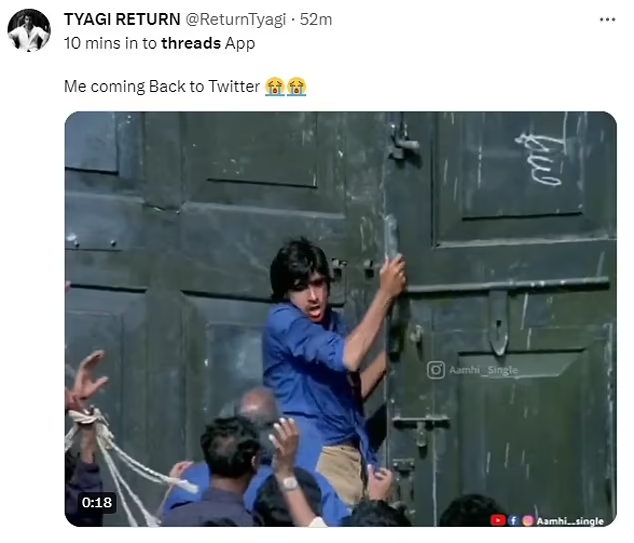 Threads|有網民指用Threads 7分鐘後變成咁,返回Twitter時似劫後餘生。(互聯網)