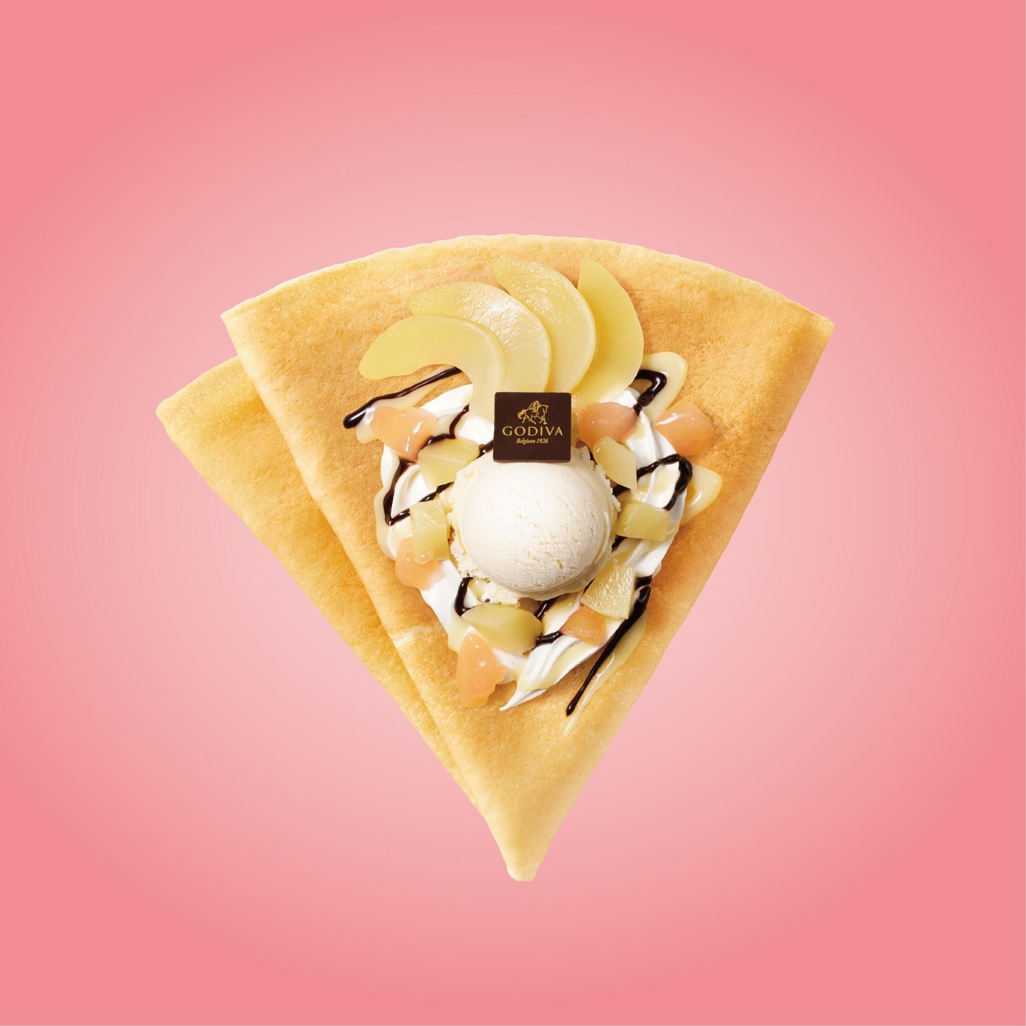 期間限定 水蜜桃朱古力雪糕法式薄餅 ¥1,100/HK$61 ( 圖片:GODIVA dessert Harajuku官網)