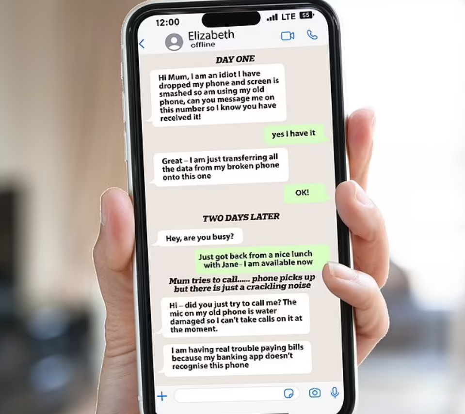事主接到「女兒」WhatsApp說手機不慎「跌爆芒」,暫轉用舊手機,並正在轉移資訊,叫事主用此號碼來WhatsApp她。翌日又推說舊手機米高風壞了,接聽不到來電。(互聯網)