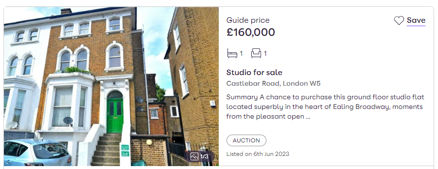 移民英國|位於港人熱點倫敦Ealing的該間物業以16萬鎊放售。(互聯網)