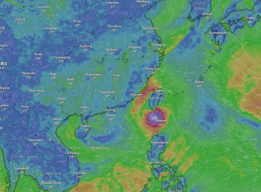 颱風|Windy周三預計路徑。(Windy截圖)