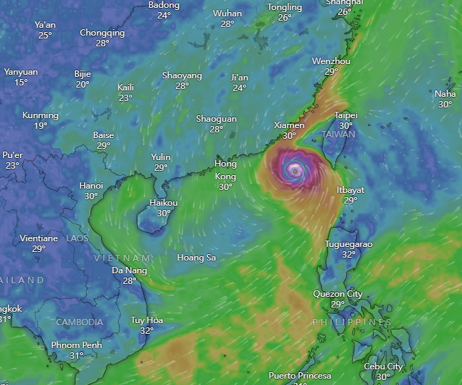 強颱風蘇拉|WINDY預料周四颱風路徑。