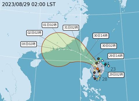 台灣氣象局預料蘇拉路徑。