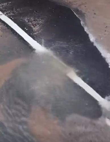 大量泥水如噴泉般不斷湧出路面。(網片截圖)